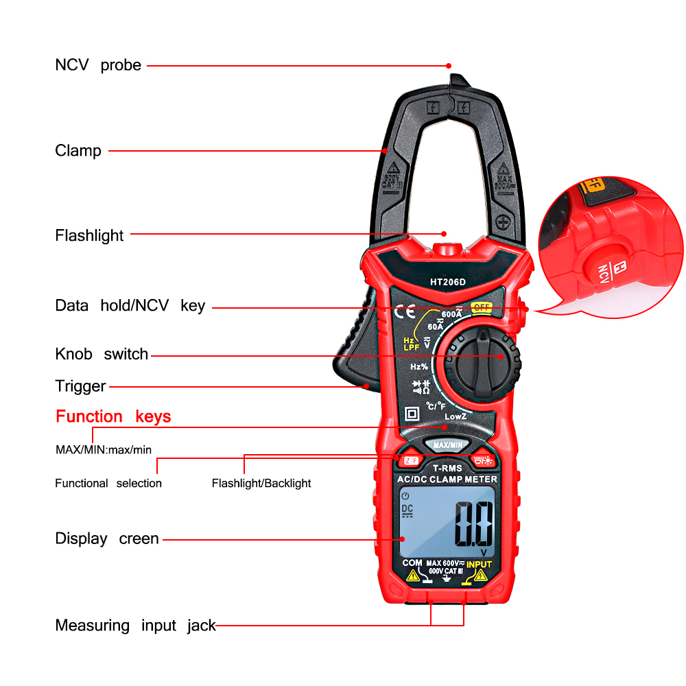 Högert Universal Klemmmessgerät Zangen-Messgerät Multimeter Digital Högert Universal Klemmmessgerät Zangen-Messgerät Multimeter Digital