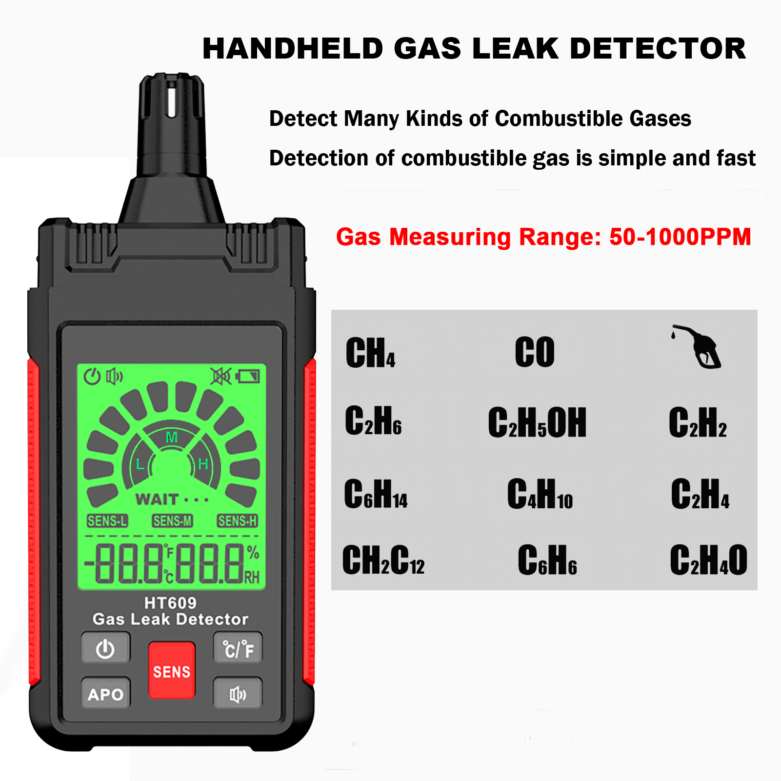 Gas Leak Detector Sniffer, Natural Gas Detector with 3Sensitivity Adjustable, Audible & Visual